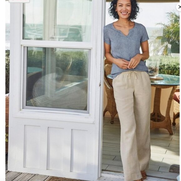 LL Bean 12 Petite Favorite‎ Fit Linen Pants L.L. Beige Tan Cream Large XL - Picture 2 of 12